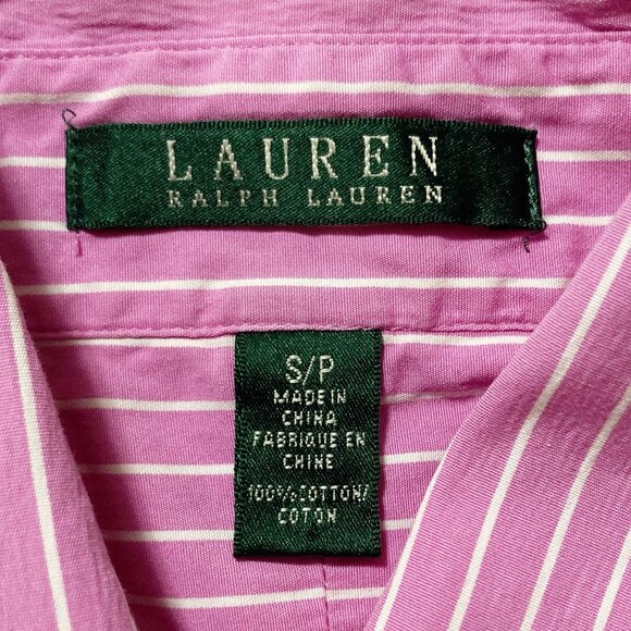 RALPH LAUREN Pink white vertical striped button-down shirt ~ SMALL MEDIUM blouse - Picture 2 of 12